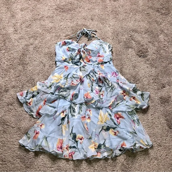 fashion nova blue floral dress Enchanted Angel Dusty Blue Dress main image 1